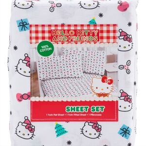🆕️ SANRIO HELLO KITTY BOWS AND SANTA SHEET SET - TWIN